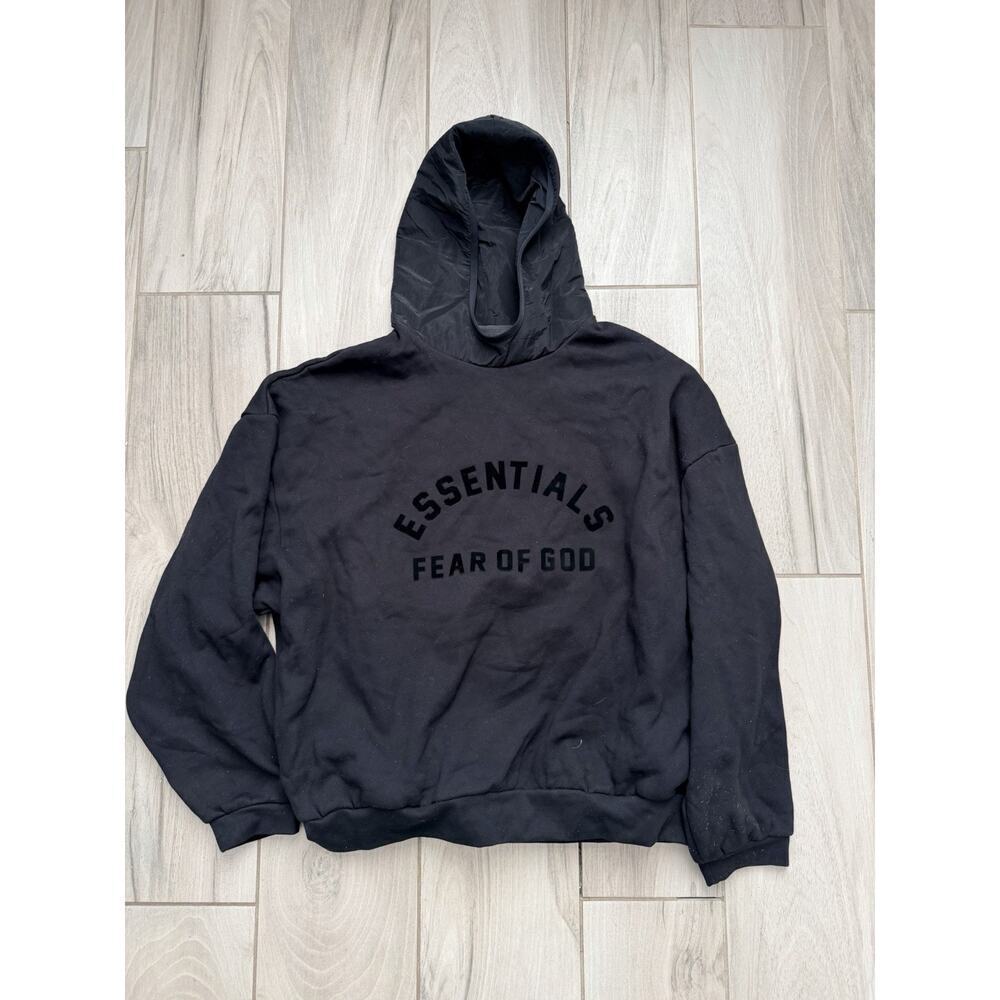 Essential Fear Of God Long Sleeve Pullover Black Jet Black Hoodie Size Large L
